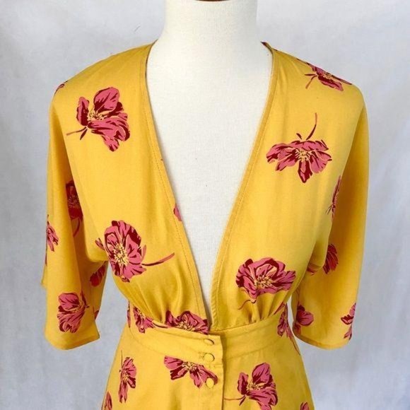 Forever 21 Deep V-Neck Marigold & Peonies Dress - Picture 6 of 13